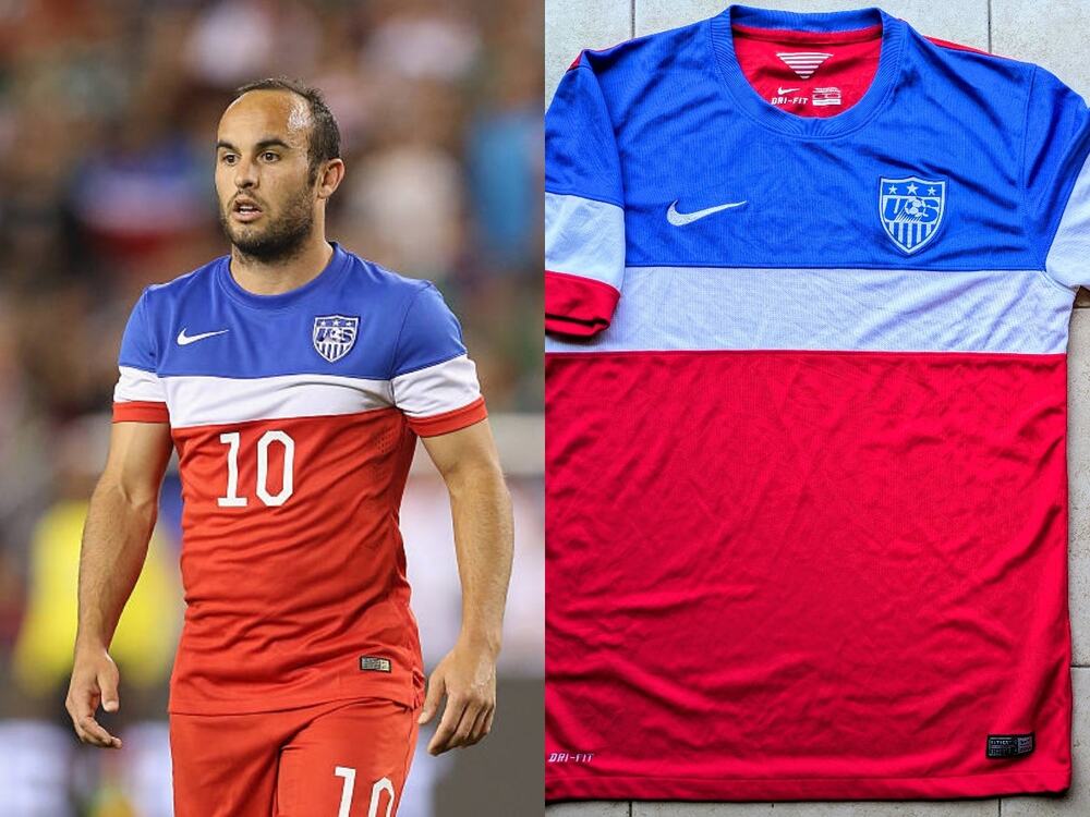 US Soccer 2014 NIKE Brazil World Cup Bomb Pop jersey M red blue away FIFA vtg